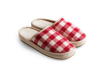 Cozy Red and White Checkered Indoor Slippers isolated on white