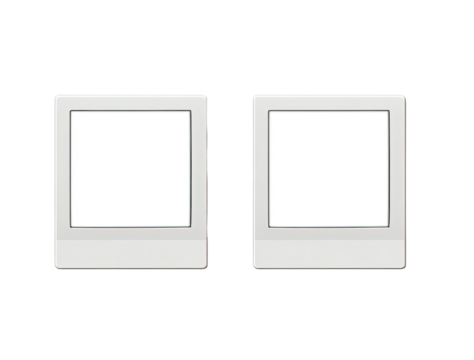 Two blank, light gray, pixelated photo frames