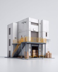 Modern Industrial Warehouse with Loading Dock and Staircase Exterior