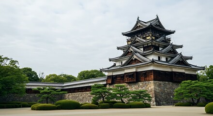 Historic Japanese Castle Architecture in Hiroshima City.