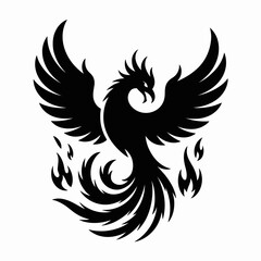 Obraz premium Black silhouette of a mythical phoenix bird rising from flames