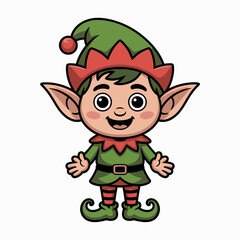 Cute cartoon christmas elf boy with pointy ears and green outfit