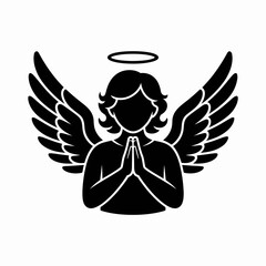 Fototapeta premium Silhouette of an angel with wings praying and a halo