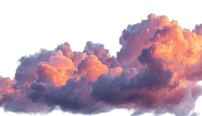 A dramatic, colorful cumulus cloud at sunset, with hues of pink, orange, and purple.  The cloud's texture is thick and fluffy