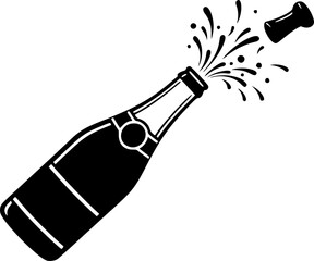 line art drawing of champagne bottle with shooting cork
