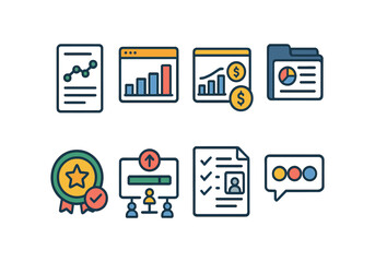 Business and finance line icon set. essential icons for analytics and planning