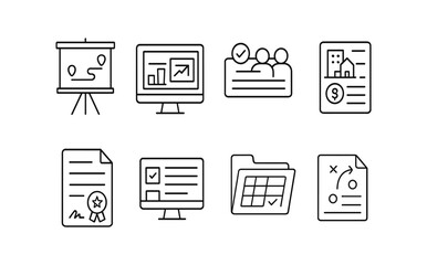 Business and office line icon set. work, productivity illustrations in outline style
