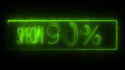 This glowing neon-style text illustration highlights a Special 90% Discount Offer, designed to grab instant attention. The glowing typography with a digital frame creates a bold and modern 