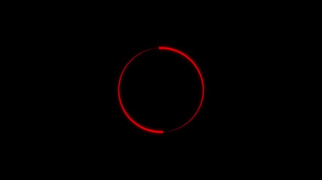 Futuristic red neon glowing circle on a black background, representing loading ring, energy loop, progress indicator, and technology concept. Perfect for UI/UX design, digital interfaces, tech backgro