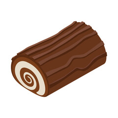 Yule log, French Christmas cake - hand drawn isometric vector illustration.