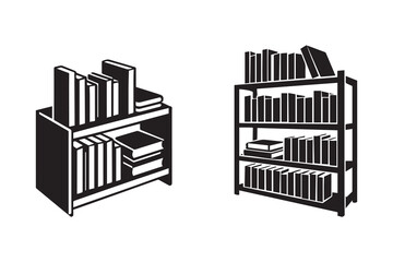 Bookshelf silhouette with white background