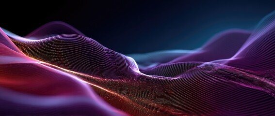 Abstract digital landscape of flowing, colorful, textured, particle formations