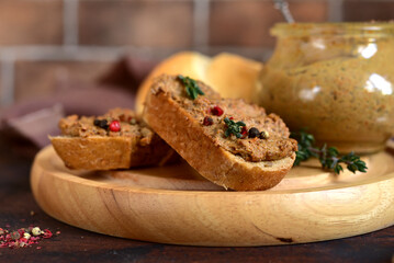 Fresh homemade liver pate - dish of french or danish cuisine.