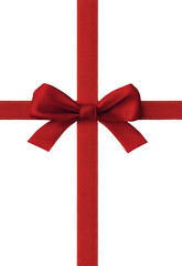 Red ribbon with bow, crossed on black background