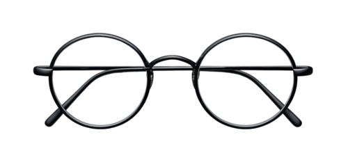 Black round eyeglasses,  front view.  Sleek, minimalist style
