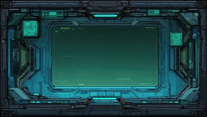 Futuristic display panel with teal screen