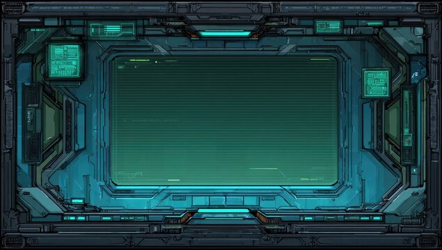 Futuristic display panel with teal screen