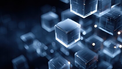 Abstract digital cubes in dark blue and light blue
