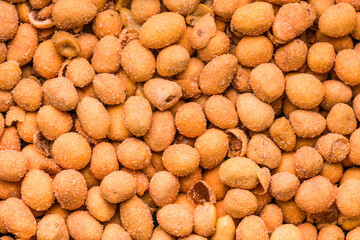 Peanuts in a crispy crust. Top view.