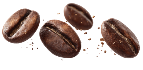 Roasted coffee beans in motion, dark background