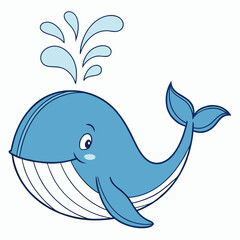 Obraz premium Cute Blue Whale Cartoon Illustration.