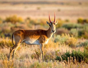 Antelope in golden steppe