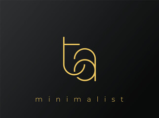 TA Minimalist Logo with Interlocking Shapes on Solid Black Background. A clean and modern minimalist logo design.