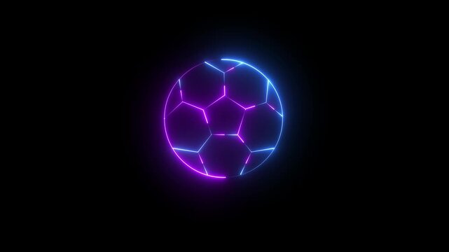 Football icon animation with glowing neon. Animation of Glowing neon  football ball icon isolated. football ball icon isolated on black background. 4K Video football motion graphic animation.