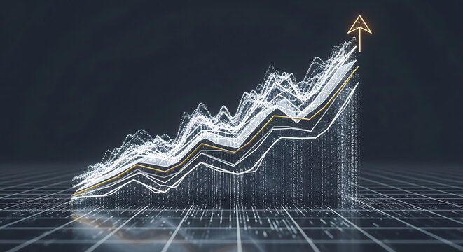 Glitch-Style Area Chart Expanding on a Digital Grid