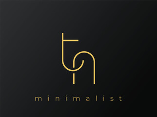 TN Minimalist Logo with Interlocking Shapes on Solid Black Background. A clean and modern minimalist logo design.