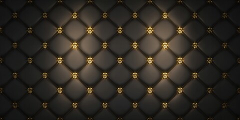 Fototapeta premium An elegant black quilted pattern with golden diamond accents, perfect for luxury designs.
