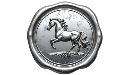 Silver Wax Seal Stamp with Horse Emblem Isolated on Transparent Background, stamp for legal documentation