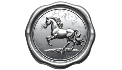 Silver Wax Seal Stamp with Horse Emblem Isolated on Transparent Background, stamp for legal documentation