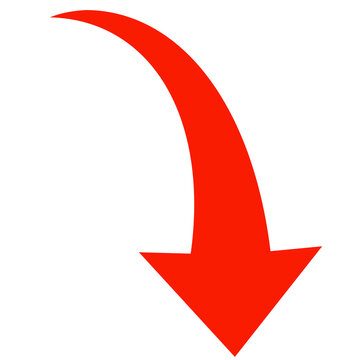 A bold red arrow curves downwards, indicating a decrease or decline, isolated on transparent background
