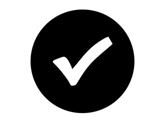 A white check mark symbol inside a solid black circle, representing a positive confirmation or...