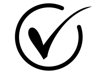 A black check mark symbol inside a black circle outline, representing a positive confirmation or completion of a task, isolated on a transparent background