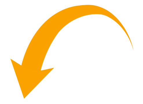 A vibrant orange arrow curves downwards, signifying decline, decrease, and failure, isolated on a pure transparent background, representing negative trends and setbacks in various contexts