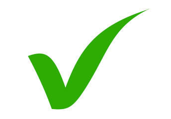 A vibrant green check mark symbol, representing approval, success, or completion, is isolated on a clean transparent background, conveying a sense of clarity and positivity