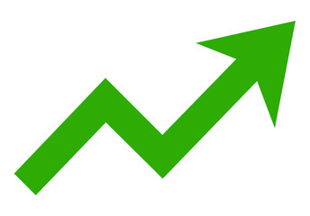 Green arrow graph showing upward trend and progress, isolated on transparent background
