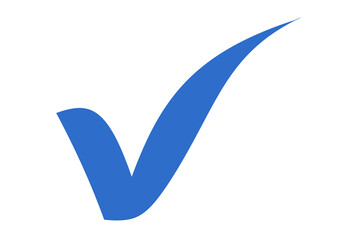 A bright blue check mark symbol, signifying agreement, correctness, or a task completed, is...