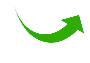 A green arrow curves upwards, isolated on a transparent background, symbolizing growth, increase, or a positive trend in business or finance, representing upward movement or progress