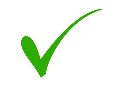 A bright green check mark symbol isolated on a clean transparent background, indicating a correct answer, successful completion, or positive affirmation, with a fresh and lively feel