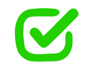 A vibrant green check mark inside a rounded square outline, isolated on a transparent background, signifying a completed action or a selected option