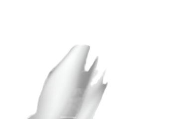 Abstract grayscale image of a stylized, pointed,  white shape against a black background.  It appears to have a rough, uneven texture