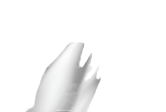 Abstract grayscale image of a stylized, pointed,  white shape against a black background.  It appears to have a rough, uneven texture