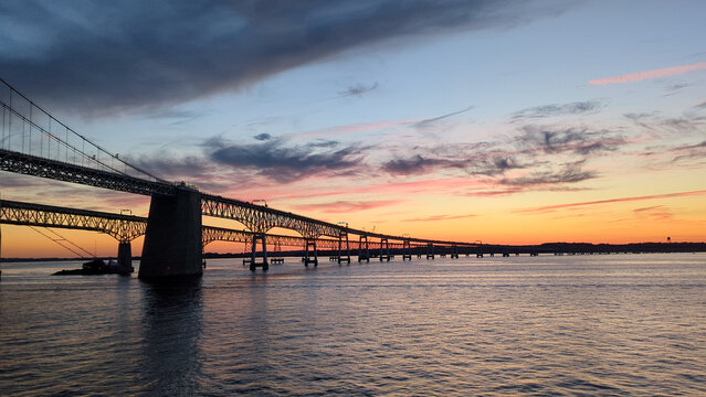 Chesapeake Bay bridge at sunset