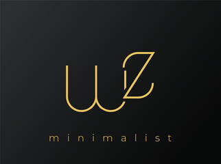 WZ Minimalist Logo with Interlocking Shapes on Solid Black Background. A clean and modern minimalist logo design.