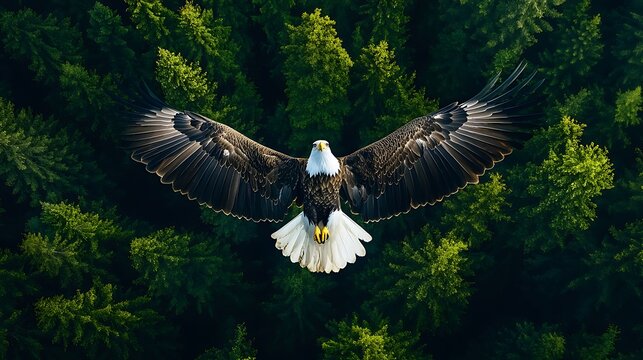 Aerial eagle view with powerful wings above mountain river picture