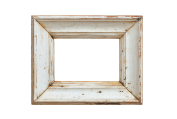 Aged, off-white wooden picture frame, rectangular shape, displaying signs of wear and time