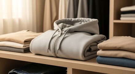 Folded Hoodie on Shelf with Clothes